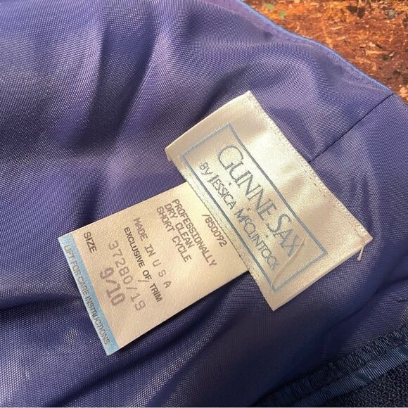 Vintage 80s 90s Gunne Sax Drop Basque Waist Satin Dress Bubble Bow Strapless - Picture 4 of 10